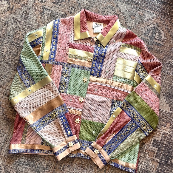 Vintage Midnight Velvet patchwork jacket sz XL - Picture 1 of 10